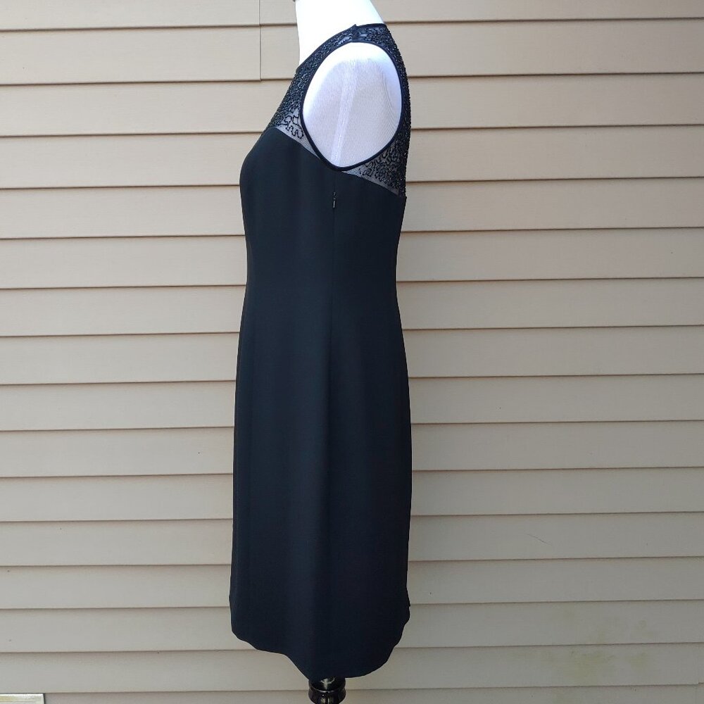 Jones New York Black Sheath Cocktail Dress Beaded Illusion Neckline Sleeveless - Picture 6 of 14
